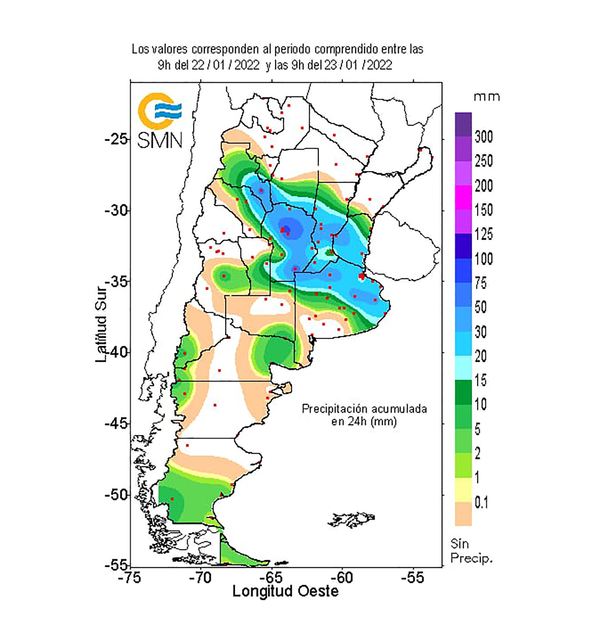 Registro de las últimas precipitaciones. (SMN)