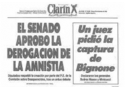 La amnistía de los militares fue derogada por el Congreso, apenas restablecido el estado de derecho
