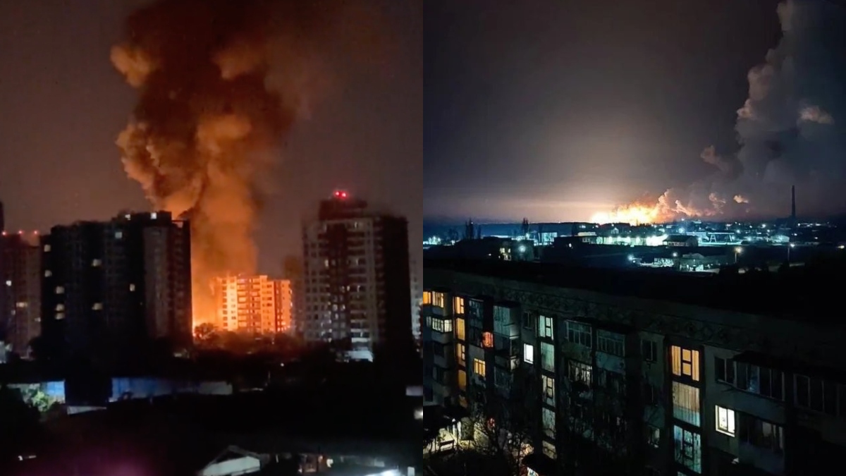 Imágenes tomadas por los habitantes de Kiev del bombardeo con el que fueron despertados en la primera hora de la mañana de Ucrania. Twitter.