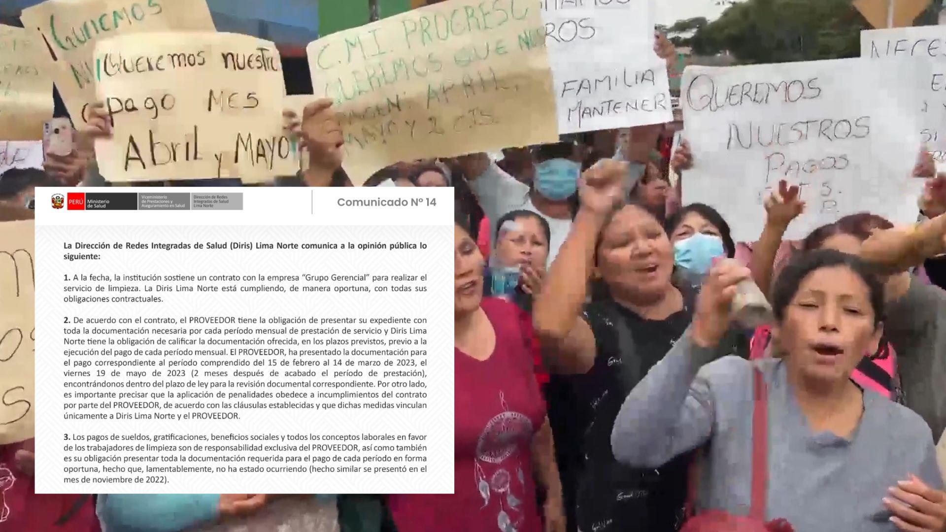 Diris Lima Norte niega deuda con empresa de limpieza tras protesta de trabajadores por falta de pago