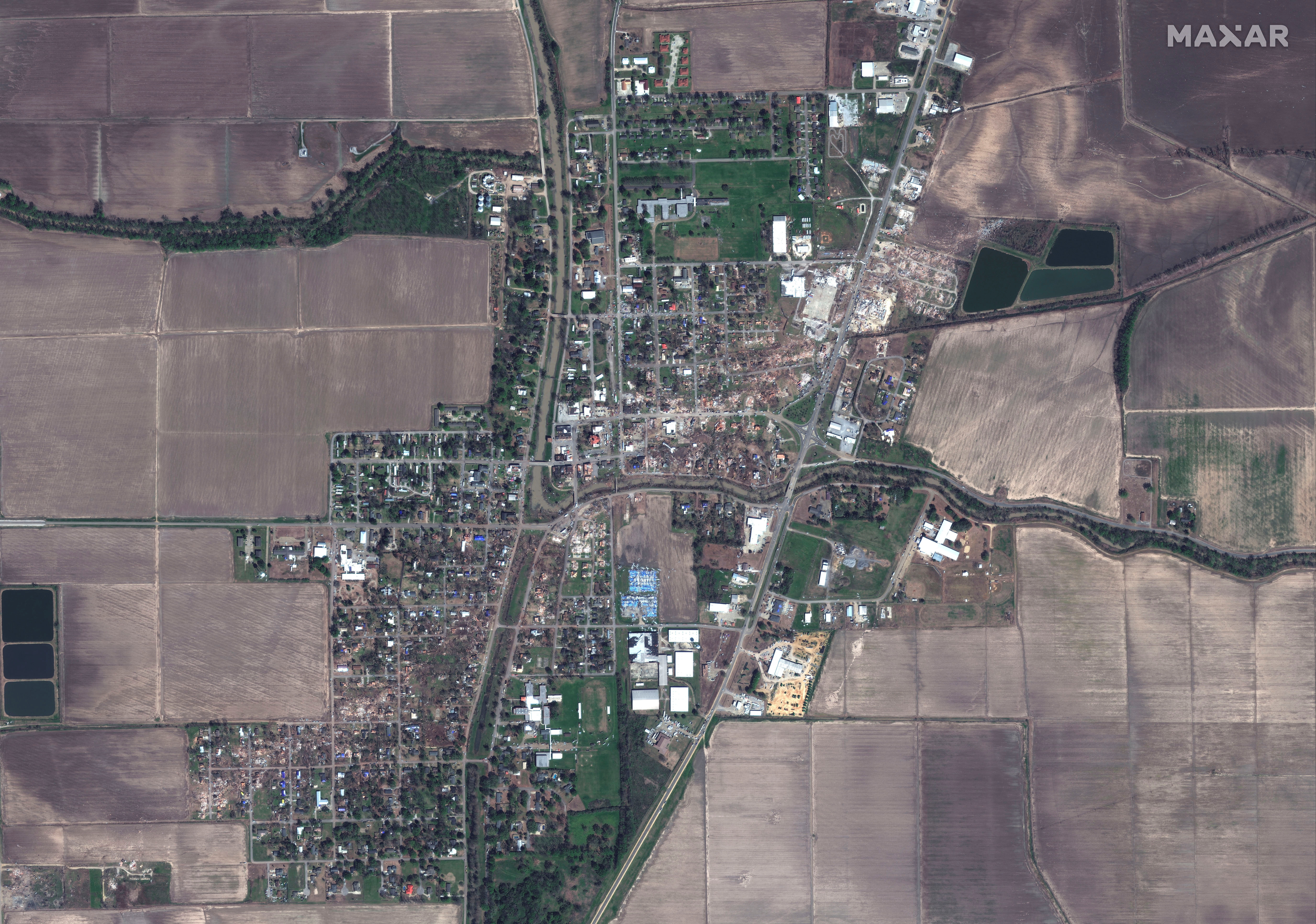 Una imagen satelital después del tornado, en Rolling Fork, Mississippi, EE. UU., 26 de marzo de 2023. Cortesía de la imagen satelital ?2023 Maxar Technologies/Folleto a través de REUTERS 