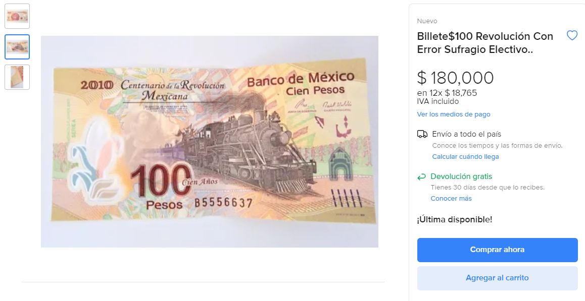 Pieza conmemorativa de 100 pesos. Mercado Libre