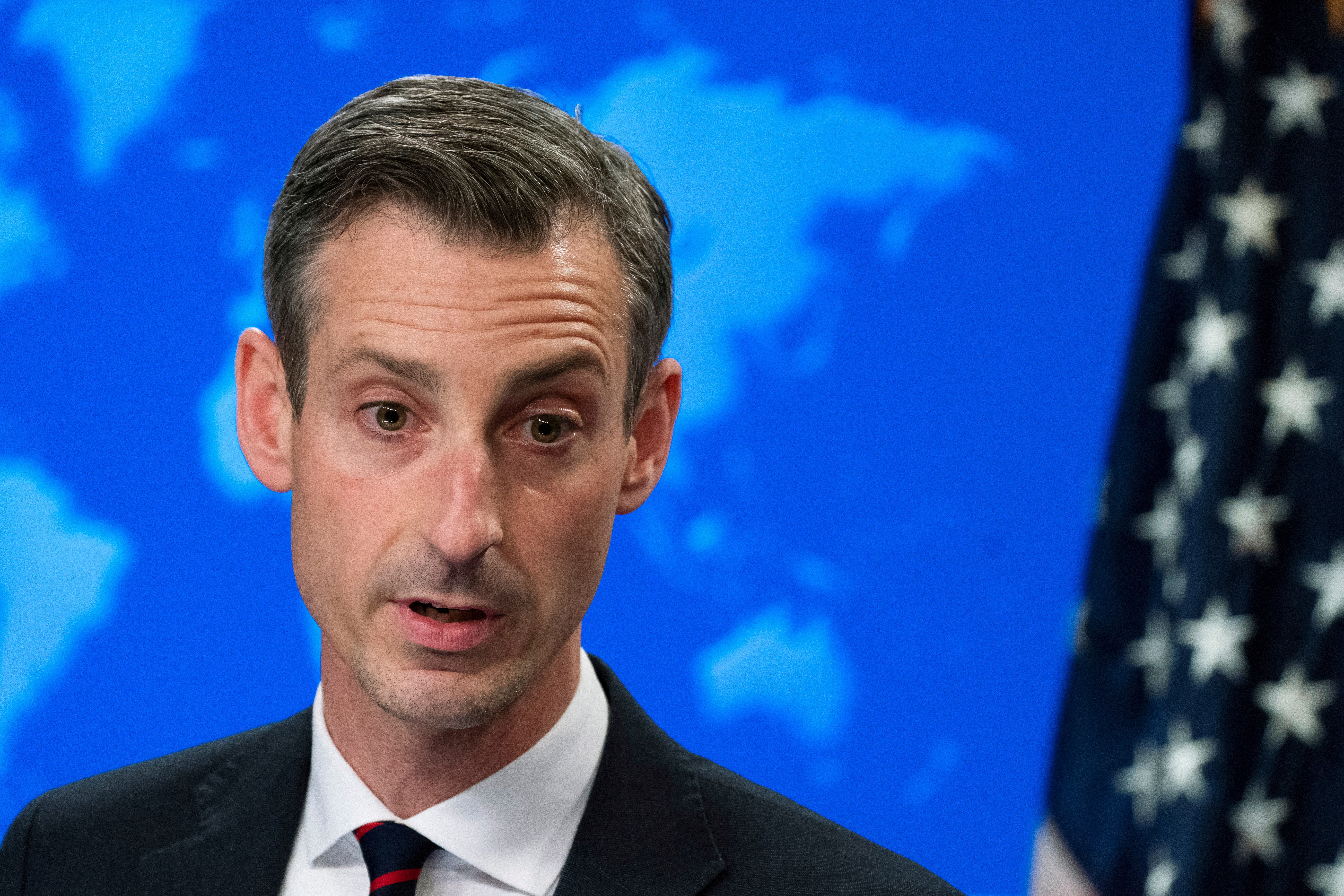 FILE PHOTO: U.S. State Department spokesperson Ned Price speaks during a news conference in Washington, U.S. March 10, 2022. Manuel Balce Ceneta/Pool via REUTERS/File Photo