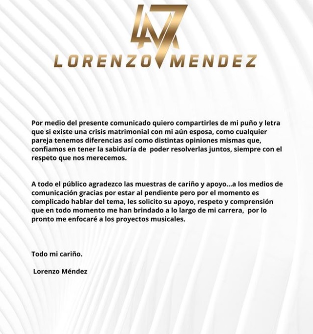 El comunicado de Lorenzo Méndez (IG: nicoprmx)