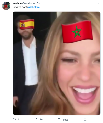 La protagonista de los memes del día fue la colombiana Shakira, luego de la derrota de España frente al seleccionado marroquí. Tomada de Twitter.