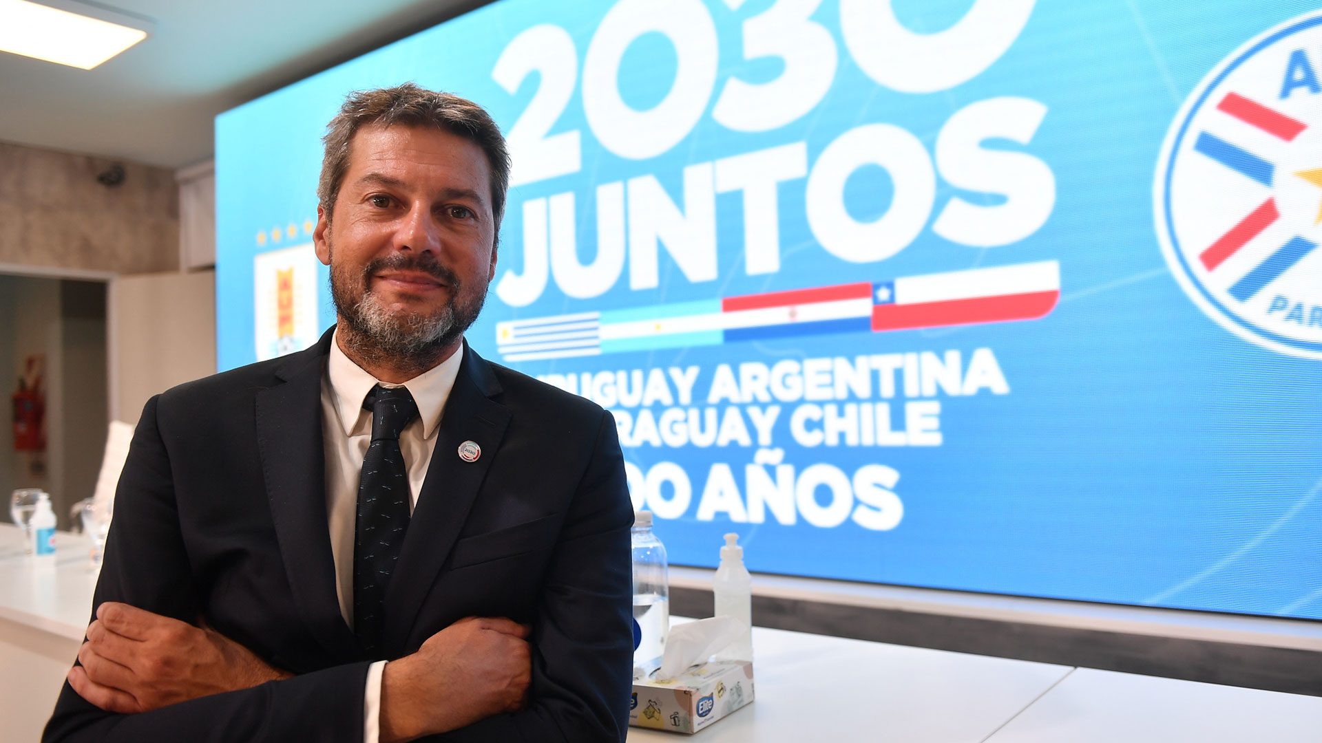 Matías Lammens en la presentación de la candidatura realizada por Argentina, Paraguay, Uruguay y Chile para organizar el Mundial 2030. Foto: Maximiliano Luna