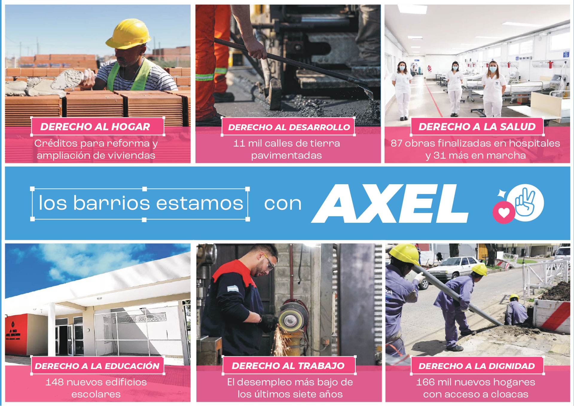 The stationery with the works carried out by the government of Axel Kicillof distributed by Somos Barrios de Pie in favor of the re-election of the Buenos Aires president