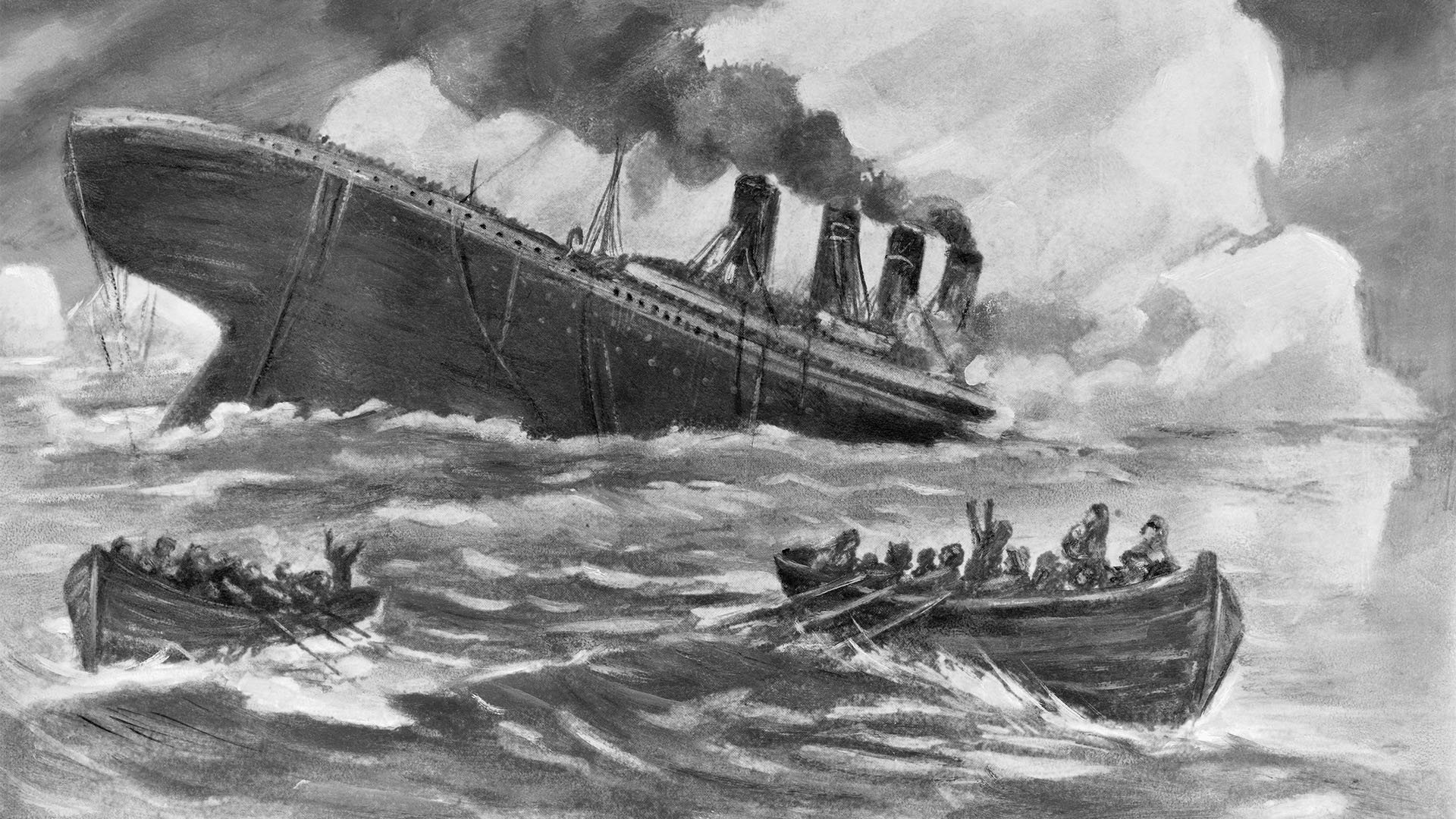 Los botes no eran suficientes para todos los que iban en el barco. Más de 1500 quedaron sin su lugar. (Original Caption) 