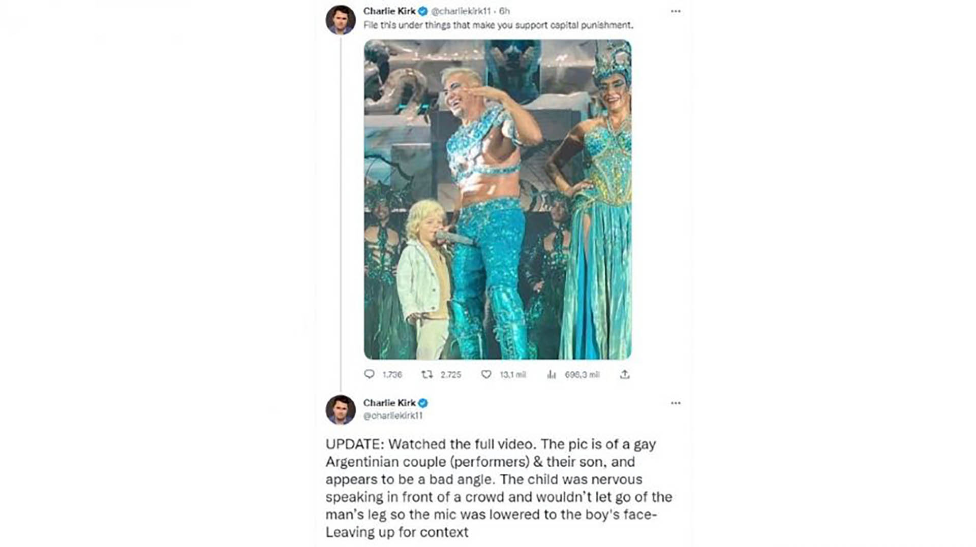 El mensaje de Charlie Kirk al malinterpretar una foto de Flavio Mendoza y su hijo Dionisio