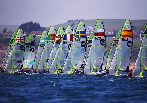 WEYMOUTH, ENGLAND - JUNE 13:  A general view of the start of the Men's 49er race during the ISAF Sailing World Cup on June 13, 2015 in Weymouth, England.  (Photo by Bryn Lennon/Getty Images)
