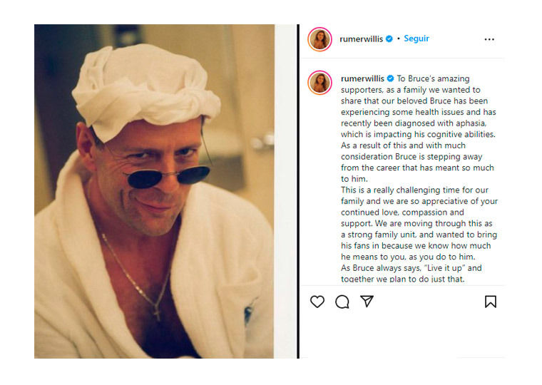 La hija de Bruce Willis informó a través de su cuenta de Instagram que su padre dejaría la actuación por problemas de salud 

