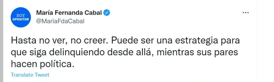 La senadora publicó en su cuenta sobre la muerte de Iván Márquez. Foto: Twitter @MariaFdaCabal