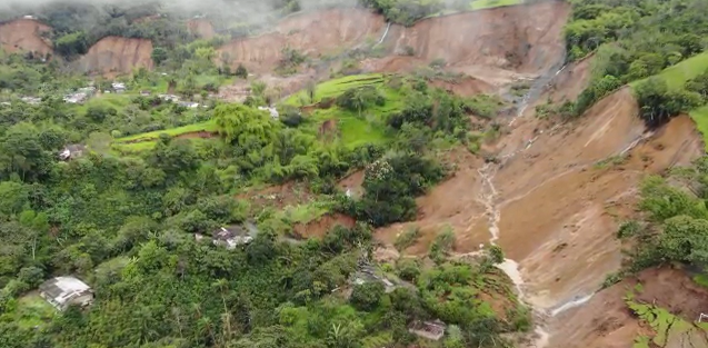 Imagen del deslizamiento de tierra ocurrido en el municipio de Rosas, Cauca, el pasado 9 de enero. Ejército Nacional