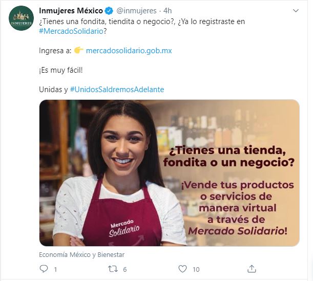 Inmujeres ha invitado a que las mexicanas que tienen un negocio lo inscriban para disfrutar de los beneficios del programa Mercado Solidario (Foto: Captura de pantalla)