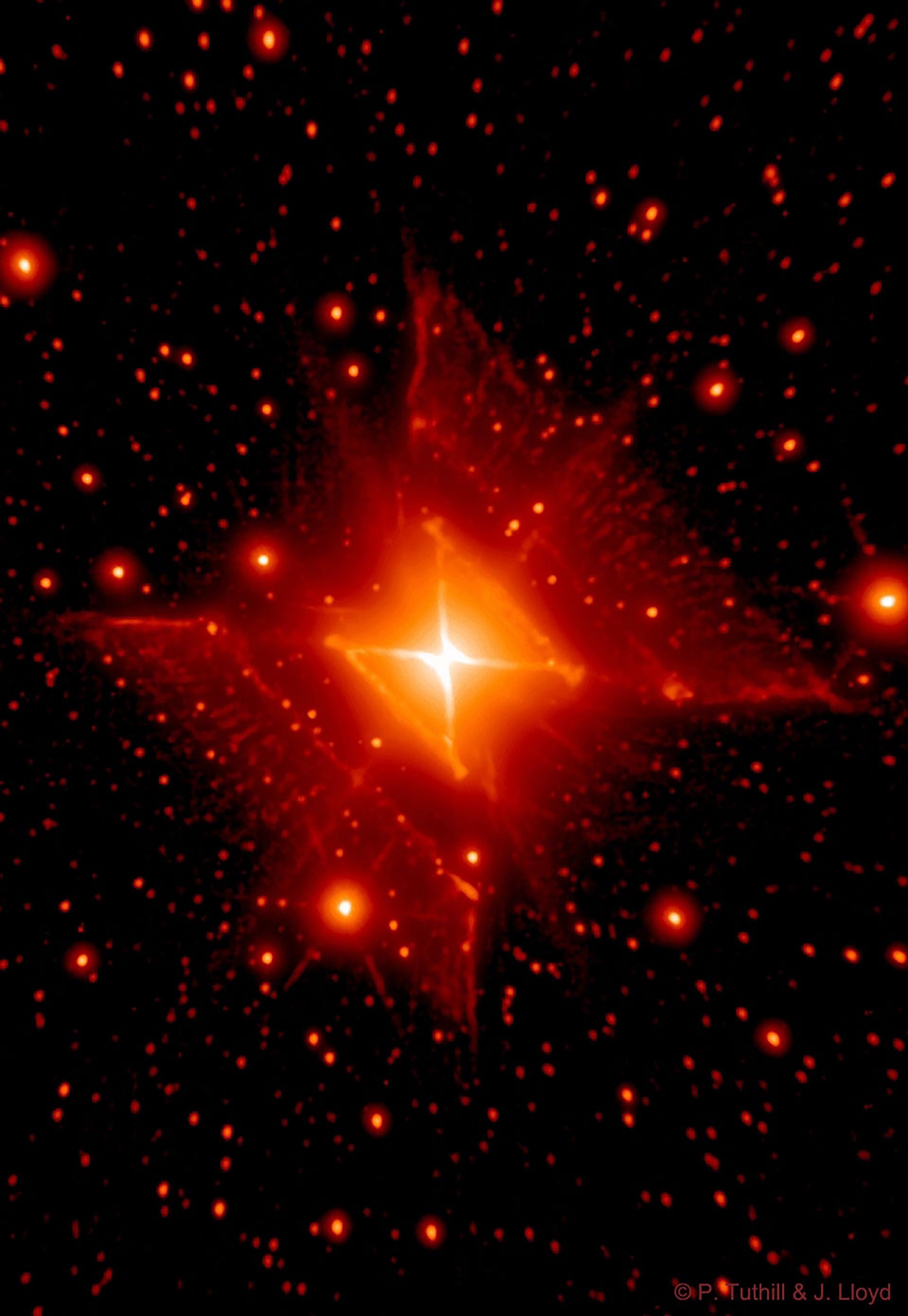 Las estrellas al interior de la Nebulosa Cuadrada provocan el efecto observado por los astrónomos (Crédito: Peter Tuthill (Sydney U.) y James Lloyd (Cornell U.)
