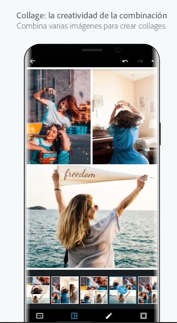 Photoshop Express  permite hacer correciones en pocos pasos y generar collage de fotos