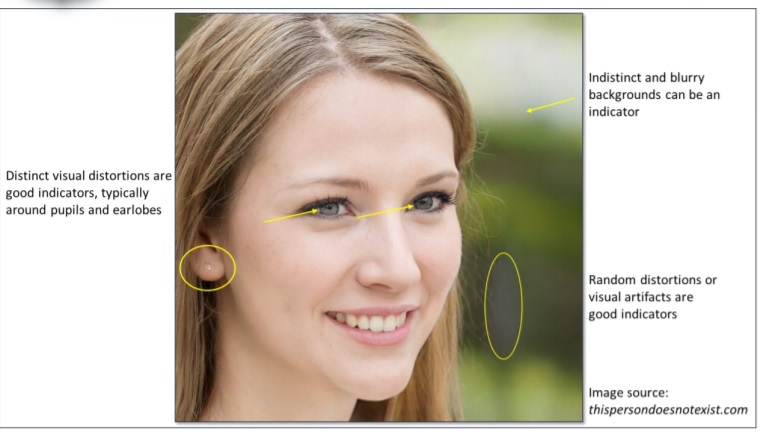 Las distorsiones en la zona del lóbulo de la oreja y los ojos son buenos indicadores (FBI). 