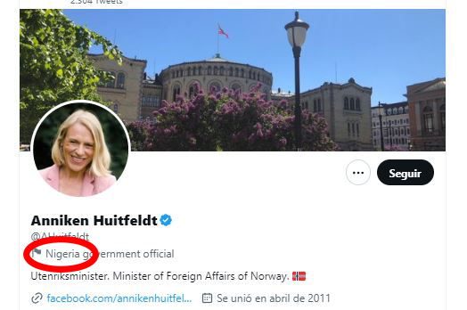 La cuenta de la ministra de Exteriores de Noruega