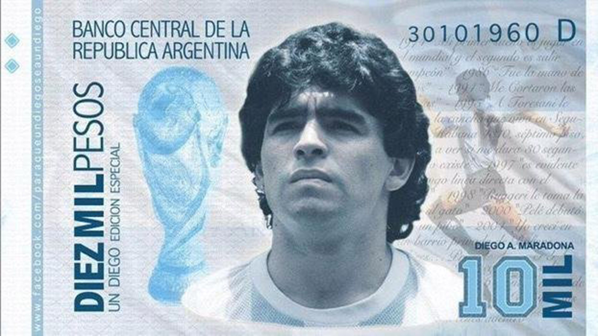 La imagen del posible billete en homenaje a Maradona