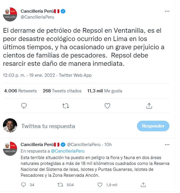 Cancillería sobre Derrame de petróleo.