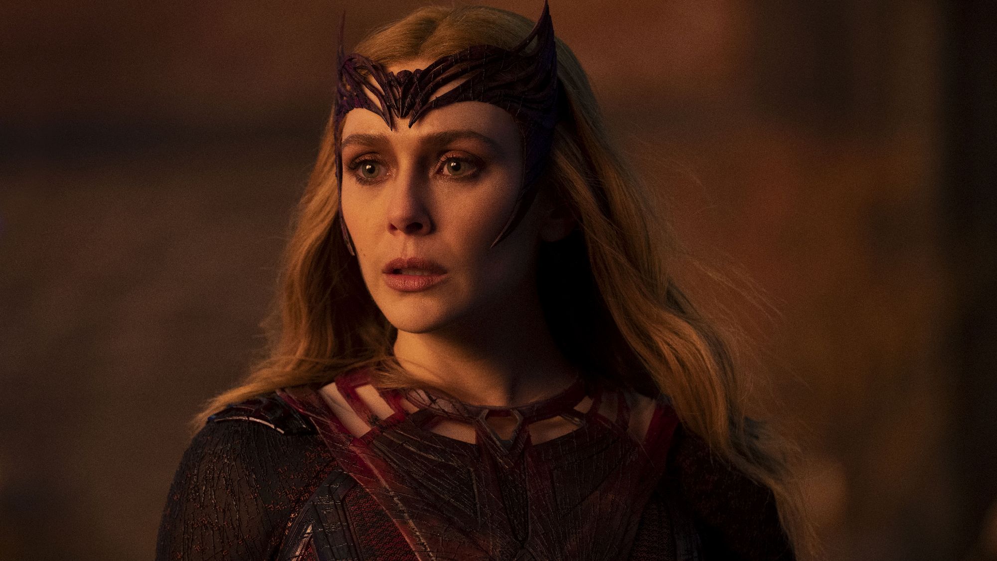Elizabeth Olsen is enshrined as the Scarlet Witch in the new film directed by Sam Raimi.  (Marvel Studios)