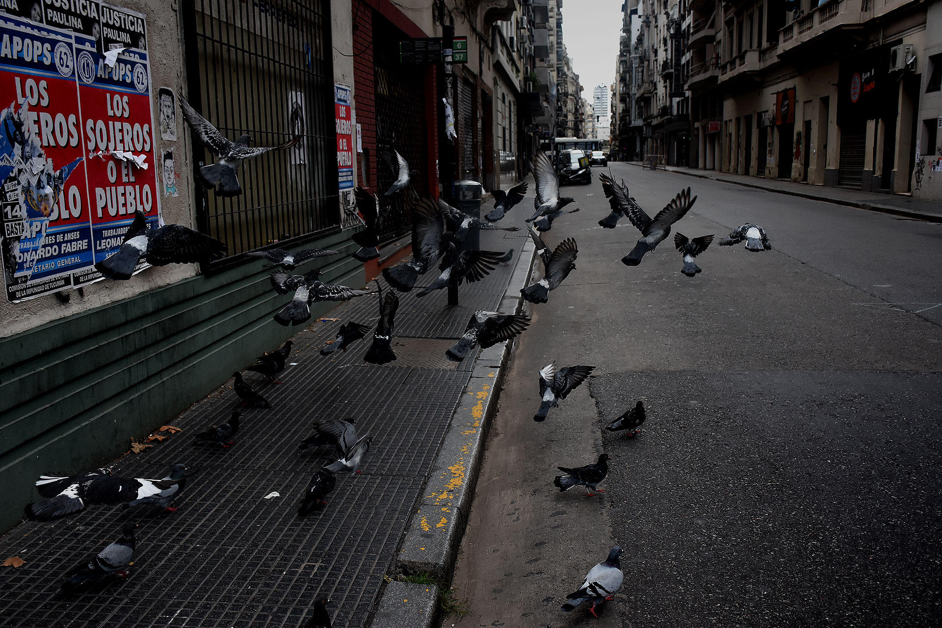 Las calles del centro porteño están sin autos ni peatones
