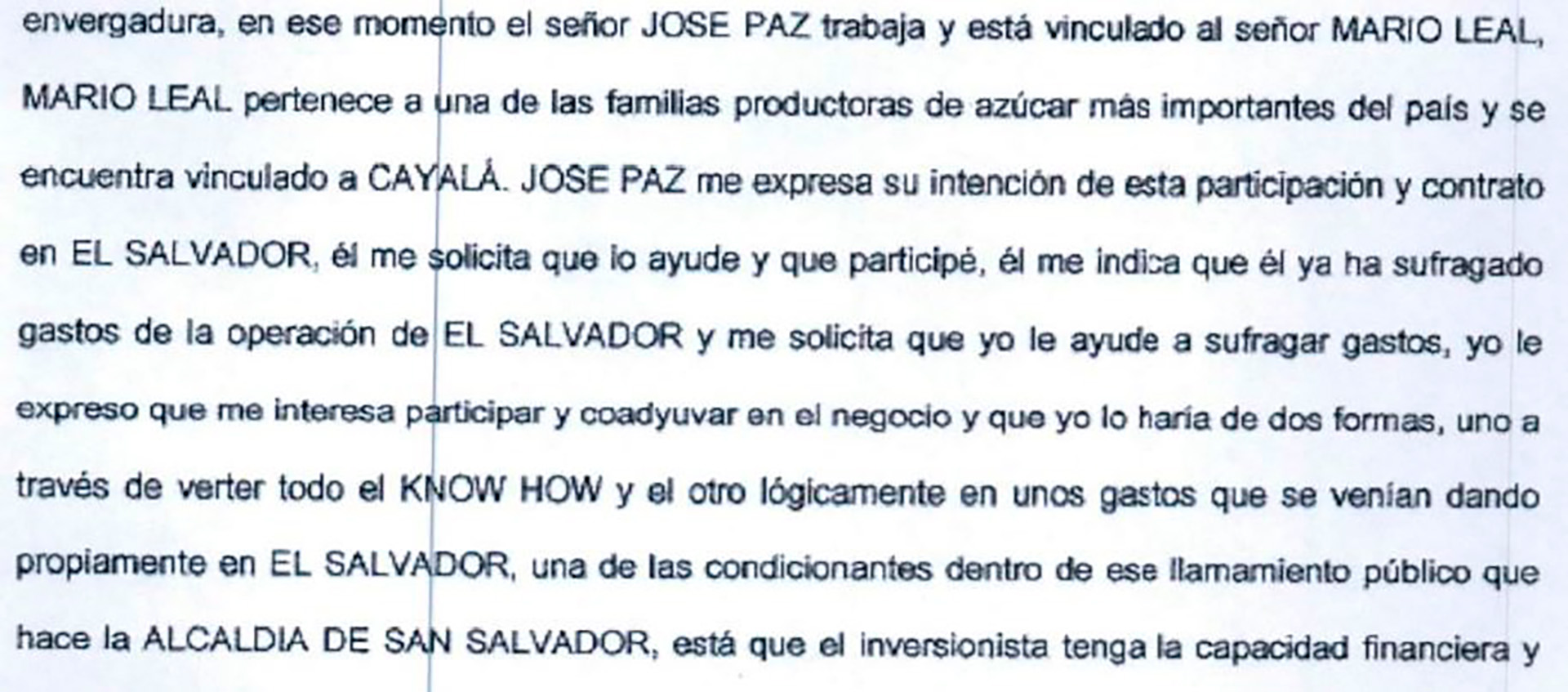 Segmento de la declaración hecha por el mexicano Enrique Sánchez, ex socio del guatemalteco Mario Leal, al Ministerio Público de Guatemala en 2018