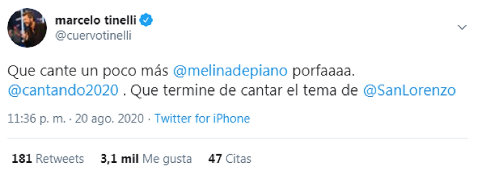El conductor alentó la convocatoria para que Melina De Piano se sume al "Cantando 2020"