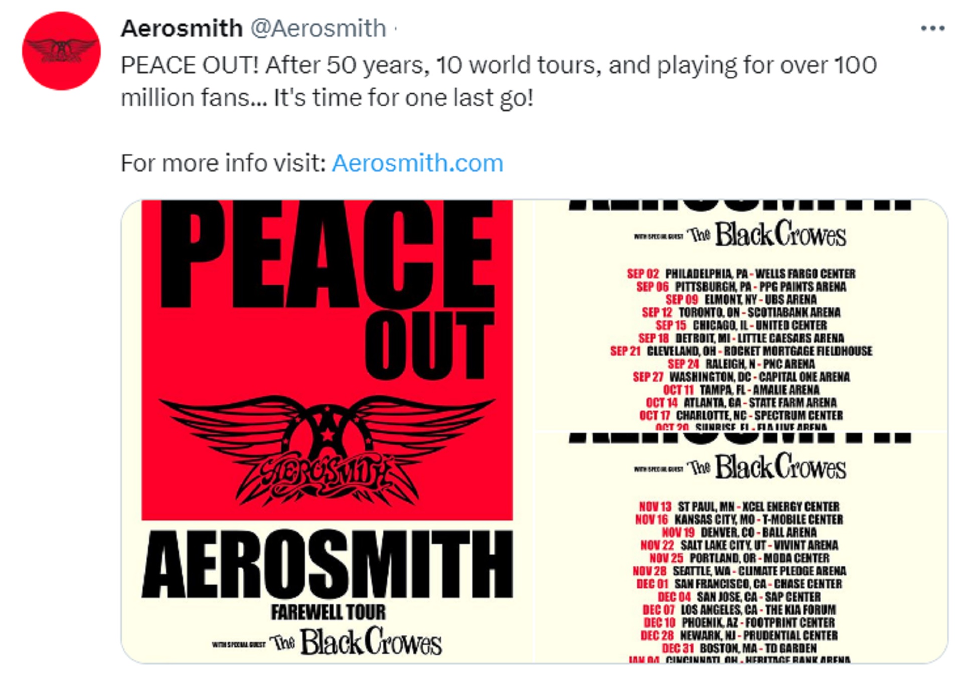 Tras 50 años en los escenarios, Aerosmith anunció su gira despedida