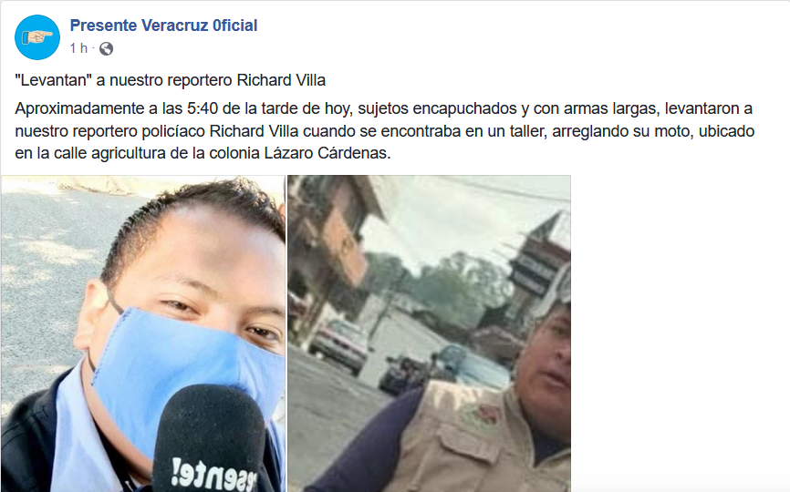 El medio "Presente Veracruz" denunció el secuestro de su reportero
(Foto. captura de pantalla/Facebook/@presenteveracruz0ficial)