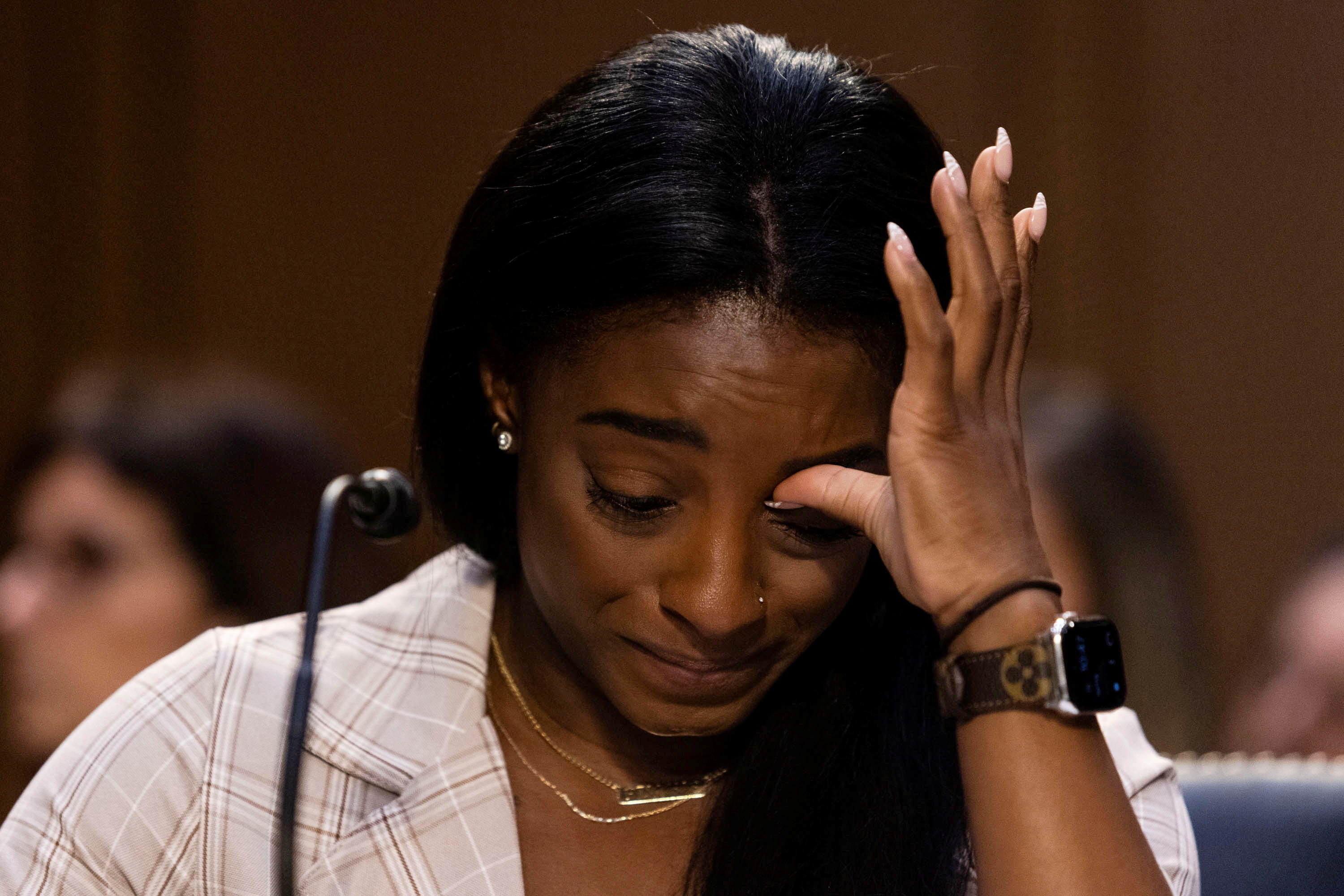 U.S. Olympic gymnast Simone Biles testifies during a Senate Judiciary hearing about the Inspector General's report on the FBI handling of the Larry Nassar investigation of sexual abuse of Olympic gymnasts, on Capitol Hill, in Washington, D.C., U.S., September 15, 2021. Graeme Jennings/Pool via REUTERS TPX IMAGES OF THE DAY
