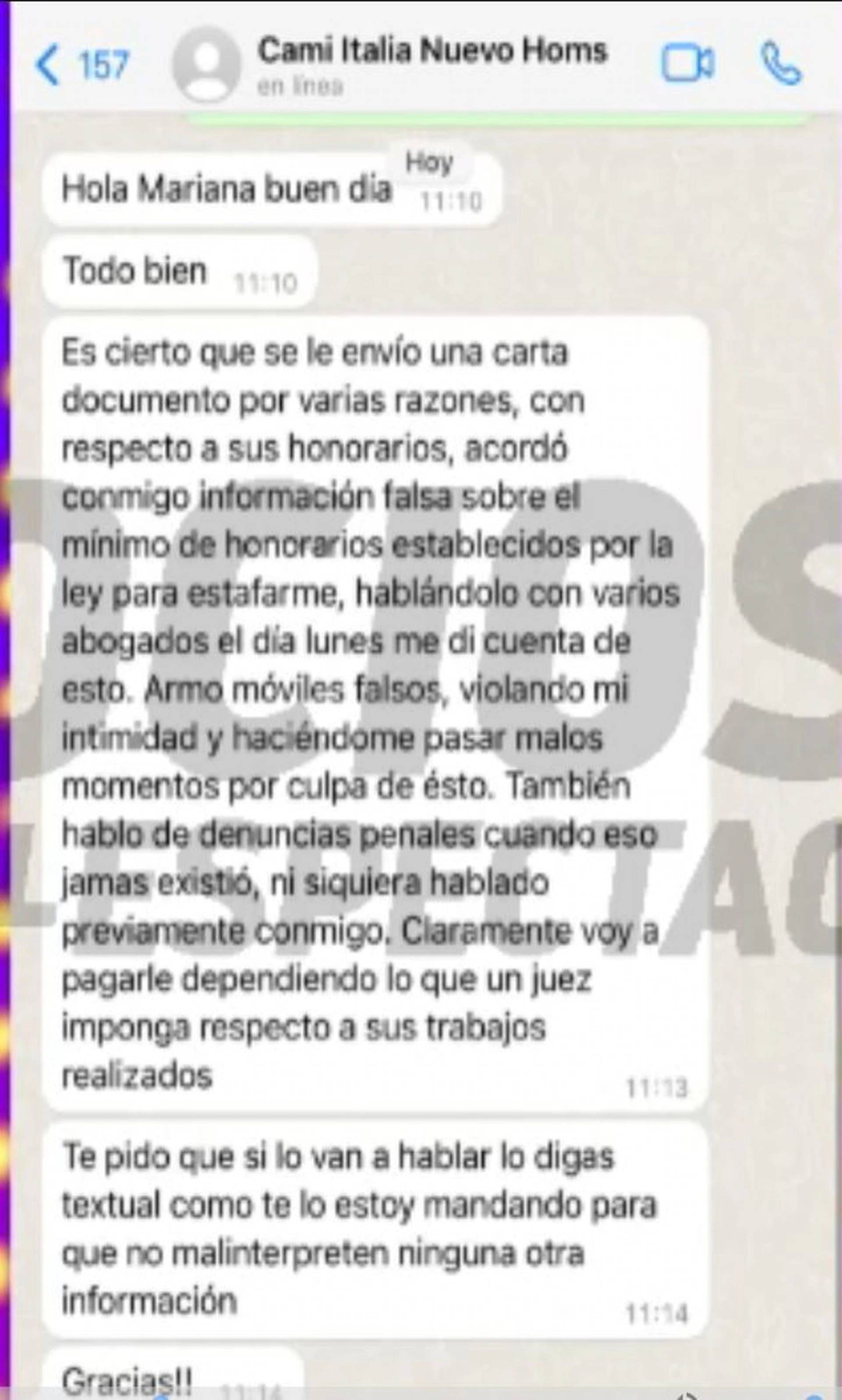 El mensaje de Camila Homs sobre el conflicto con el abogado Trimarco