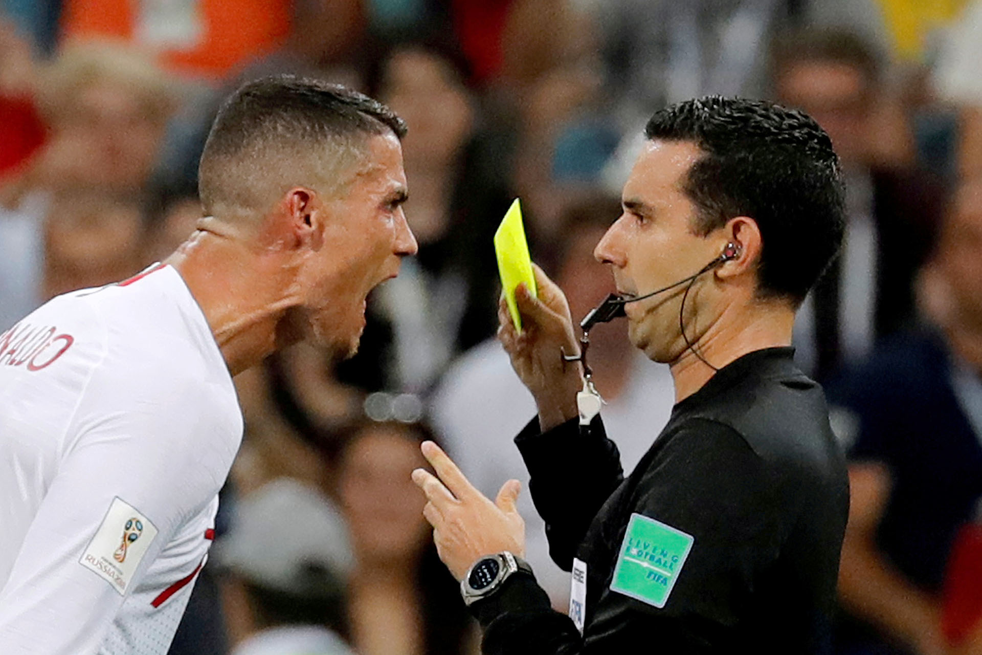 FILE PHOTO: Portugal's Cristiano Ronaldo reacts at referee Cesar Arturo Ramos during their World Cup loss to Uruguay.   REUTERS/Toru Hanai/File Photo