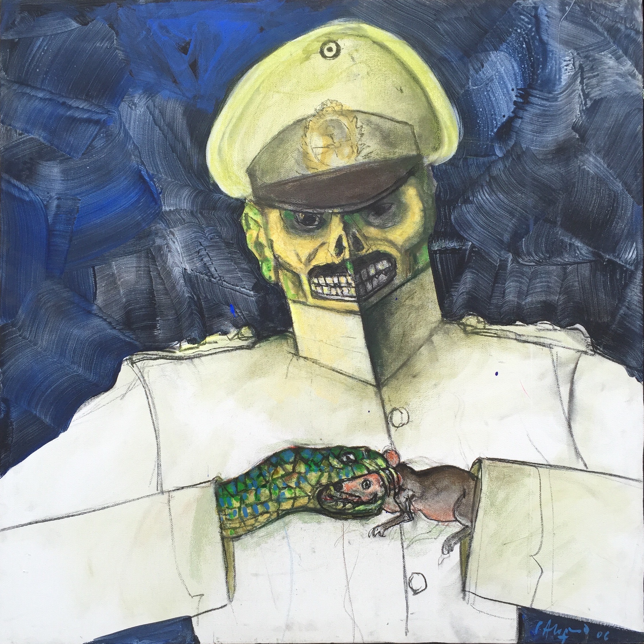 "Milico", de Carlos Alonso. 90x90, técnica mixta sobre tela, año 2006 (Pablo Alonso)