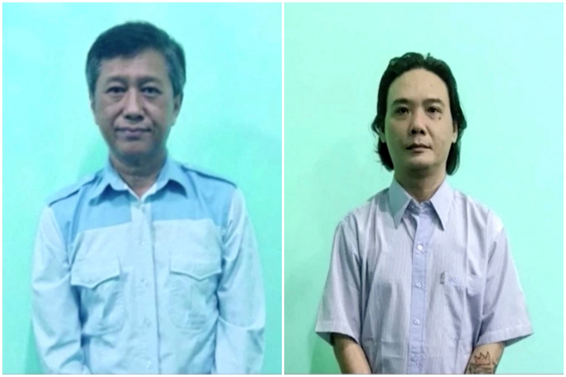 Una imagen combinada muestra a Kyaw Min Yu, también conocido como Ko Jimmy y Phyo Zeyar Thaw, dos de los cuatro activistas por la democracia ejecutados por las autoridades militares de Myanmar, acusados ​​de ayudar a llevar a cabo "actos terroristas", medios estatales, en capturas de pantalla sin fecha tomadas de un video informativo. MRTV/Folleto a través de REUTERS