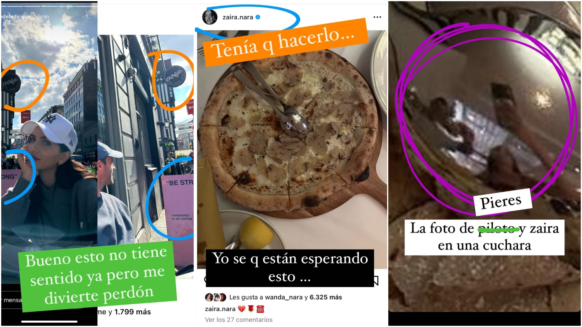 El reflejo de Zaira Nara y Facundo Pieres en las cucharas sobre la pizza  (Instagram)