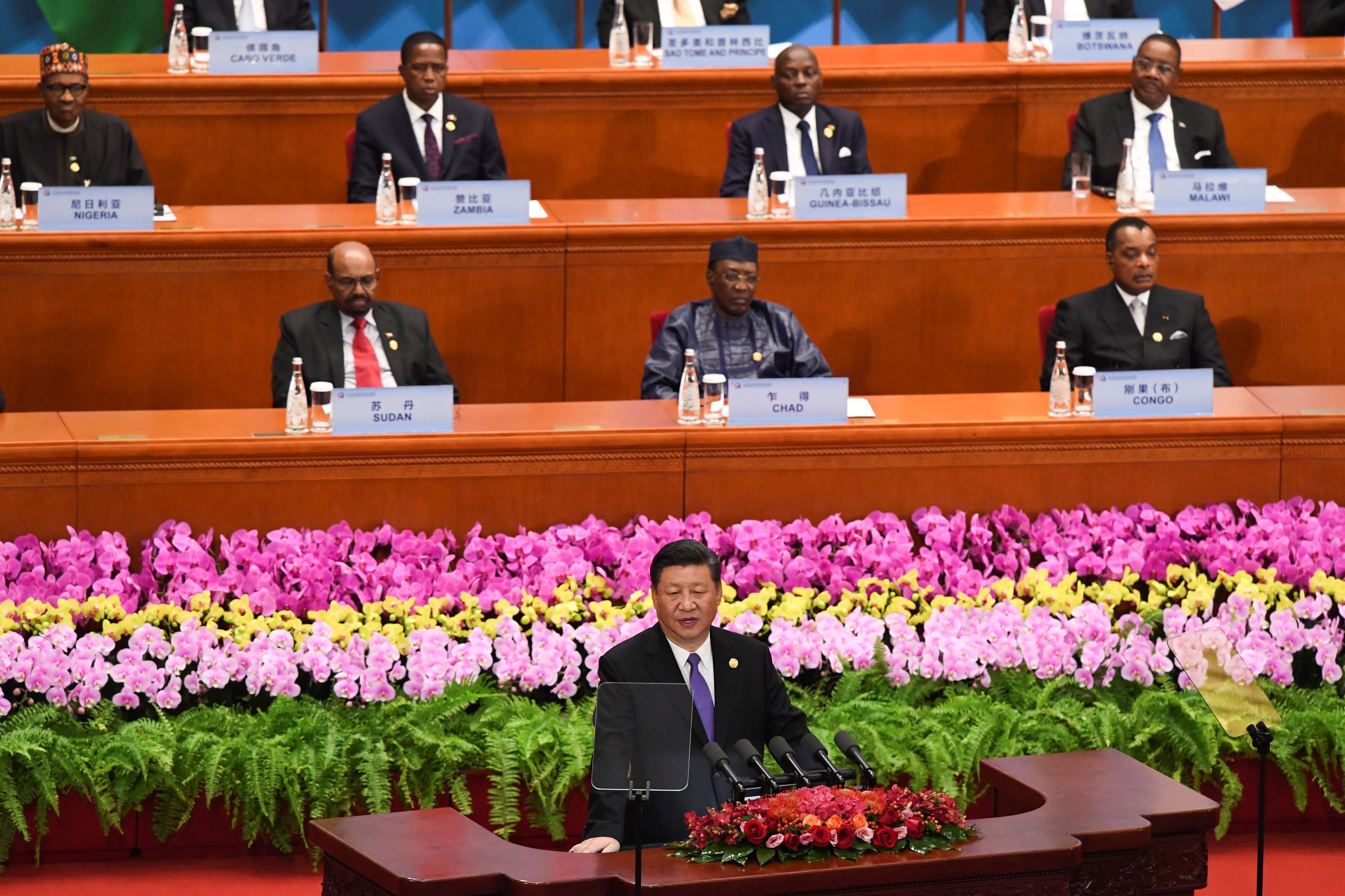 El presidente chino, Xi Jinping (c), ofrece un discurso durante la ceremonia de inauguración del Foro de Cooperación África-China (FOCAC) celebrado en Pekín (China) en septiembre de 2018. EFE/ Madoka Ikegami / Archivo
