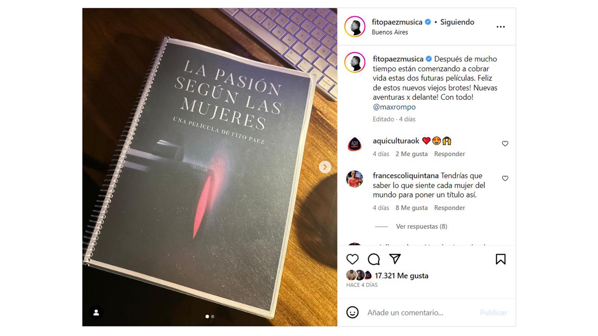 Fito Páez anunció en sus redes sociales que encarará dos películas como director (Instagram)