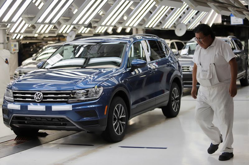 Stock image.  Volkswagen Tiguan cars are displayed on a production line at the company's assembly plant in Puebla, Mexico.  July 10, 2019. REUTERS/Imelda Medina