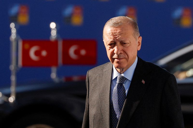 The president of Turkey, Recep Tayyip Erdogan, attends a summit of NATO in Madrid, Spain