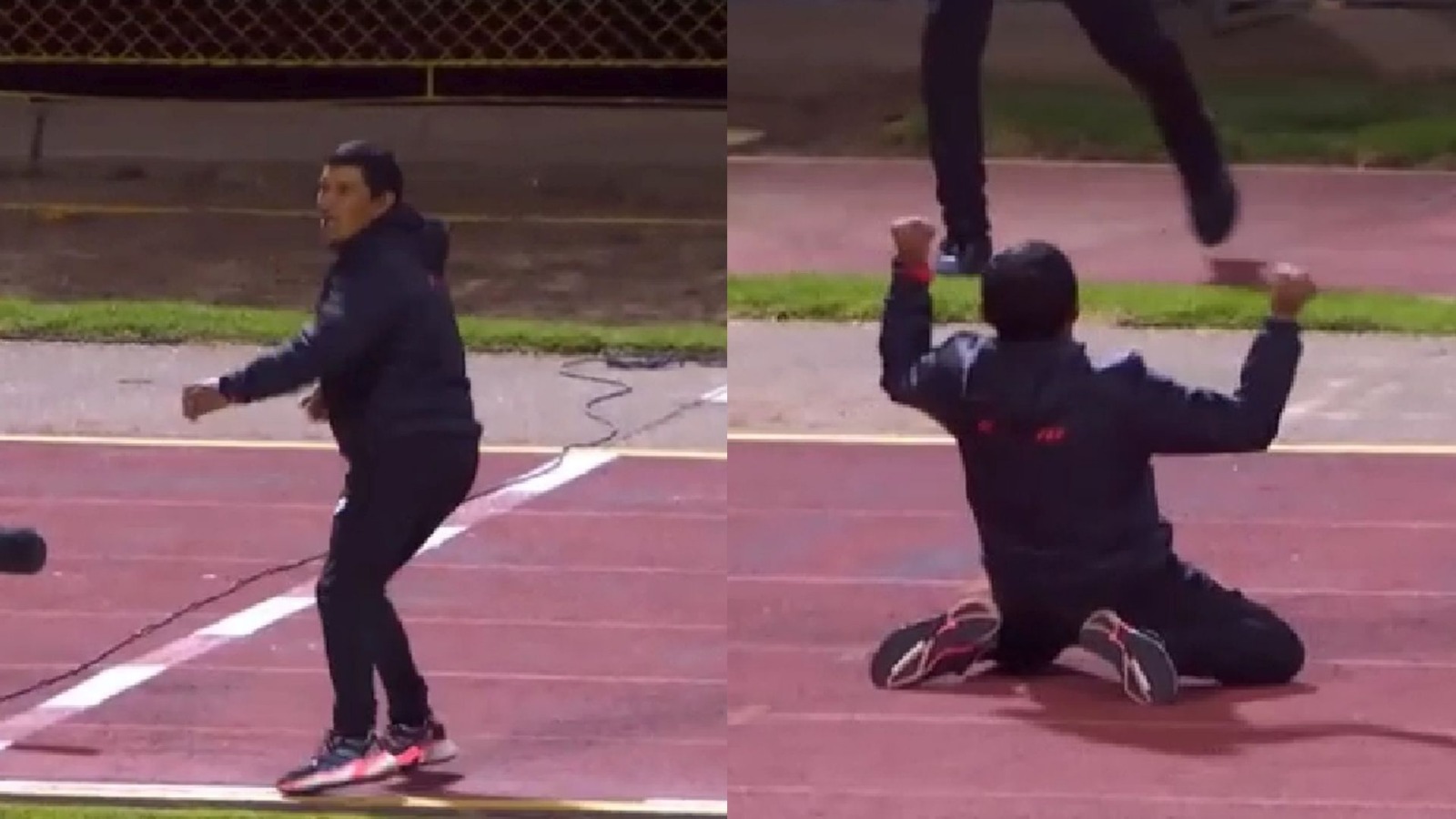 Mifflin Bermúdez, Sport Huancayo coach, celebrated Carlos Escobar's goal.