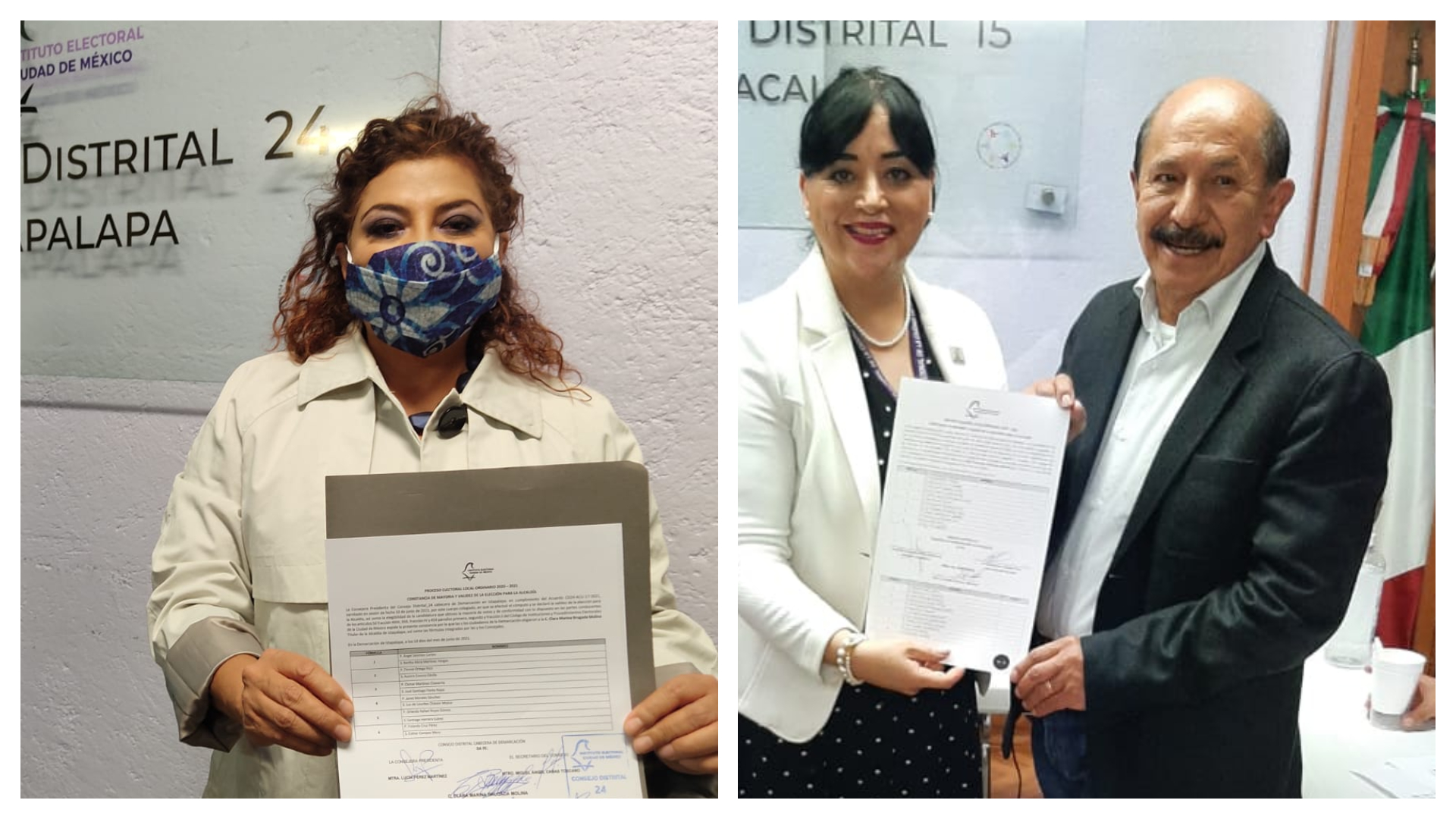 Clara Brugada fue reelecta en Iztapalapa /Armando Quintero recibe su constancia de mayoria por Iztacalco (Foto: Twitter/iecm)