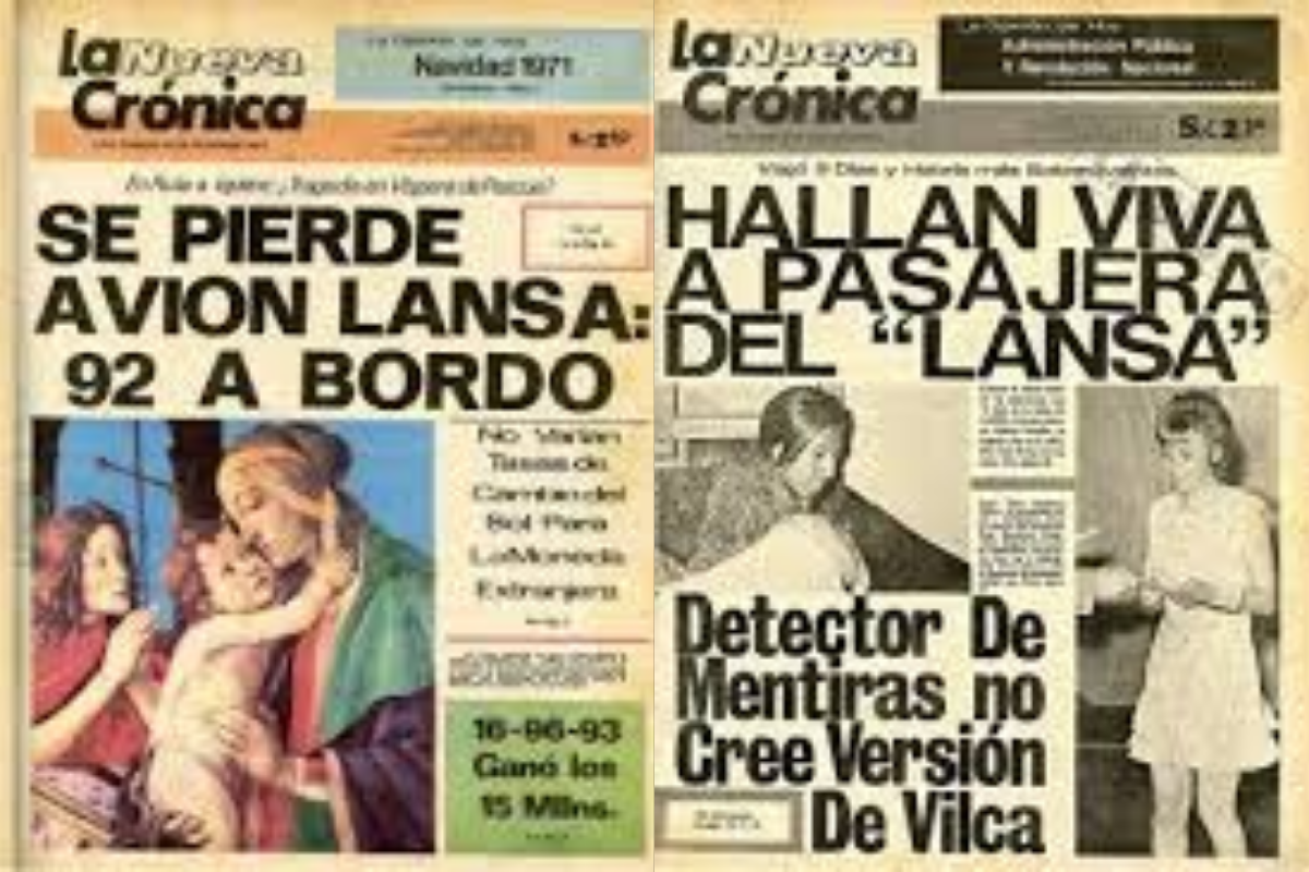 Primeras planas de los diarios peruanos anunciando el accidente trágico y luego la aparición inesperada de una sobreviviente