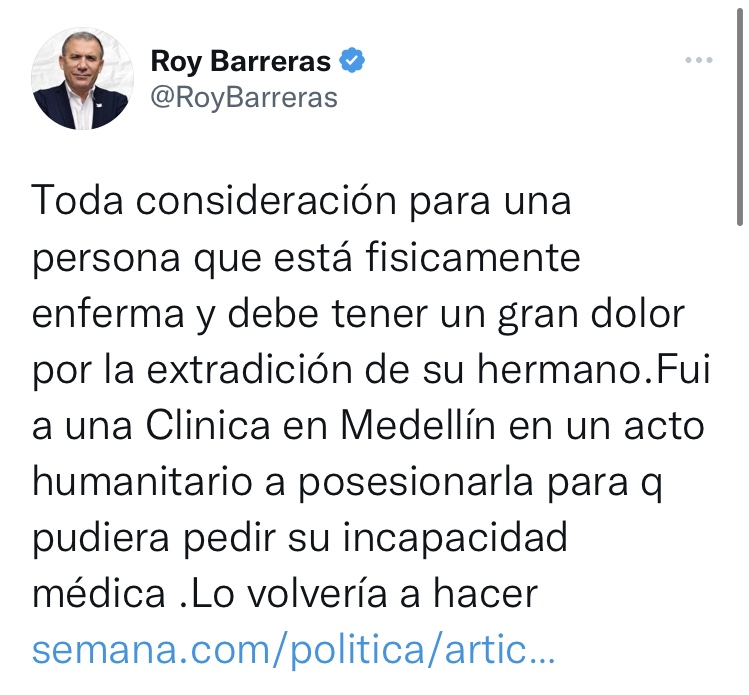 Tuit de Roy Barreras.
