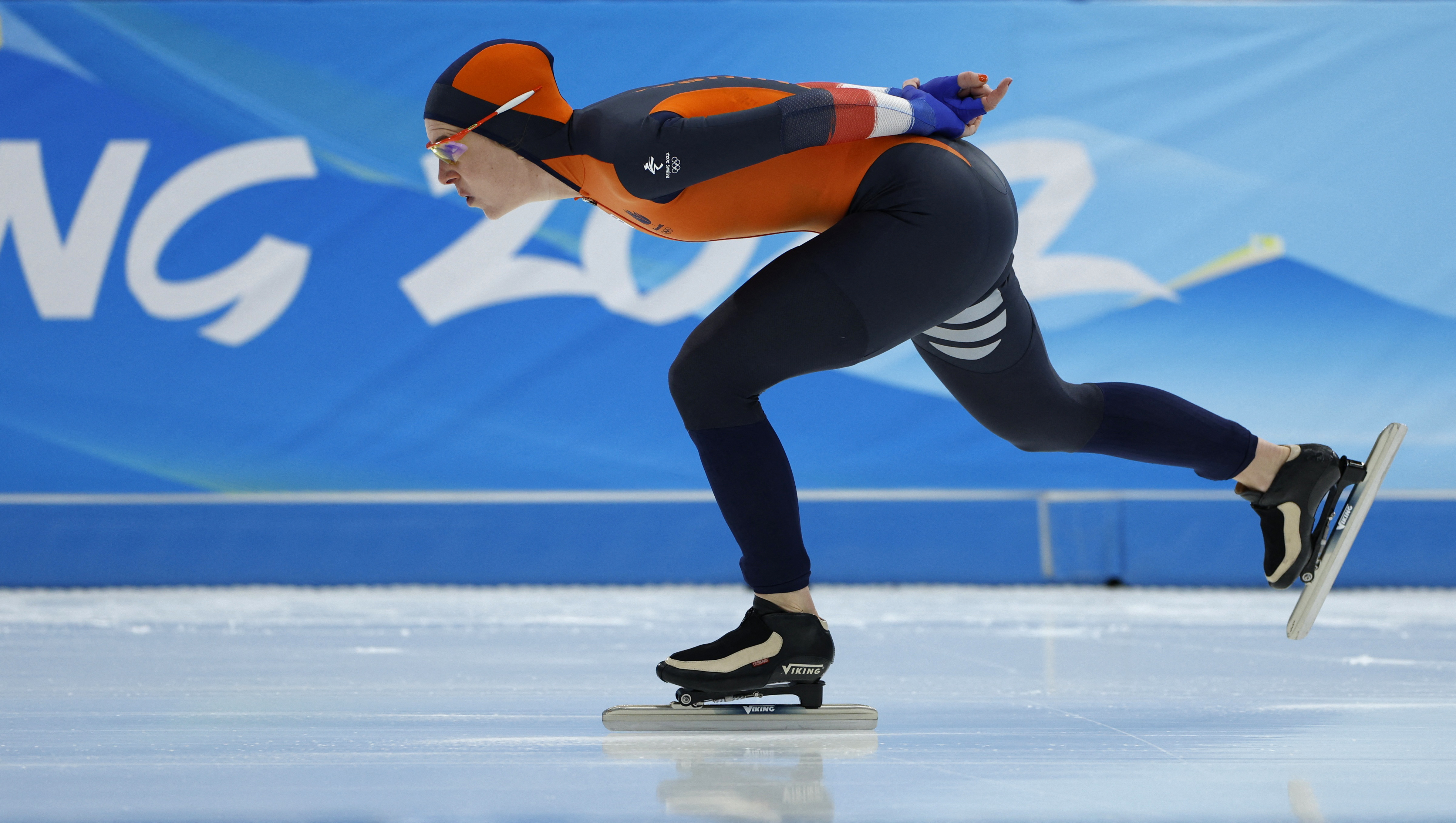 2022 Beijing Olympics - Speed Skating - Women's 1500m - National Speed Skating Oval, Beijing, China - February 7, 2022. Ireen Wust of the Netherlands in action. REUTERS/Susana Vera