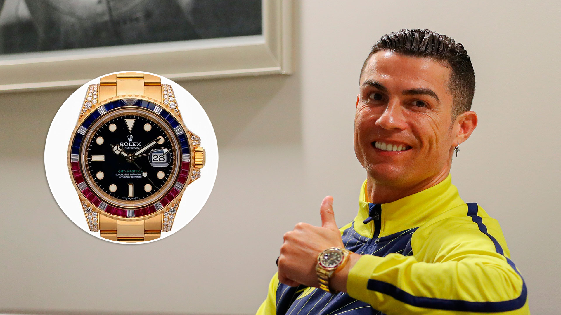 El lujoso reloj de Cristiano Ronaldo valuado en 130 mil euros y que tiene piedras preciosas en honor a una reconocida bebida