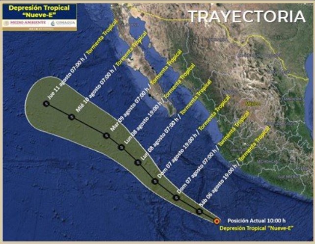 Tormenta Nueve-E frente a costas de México. Foto: Coangua Clima