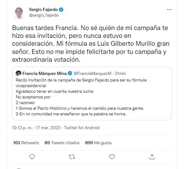 Fajardo - Márquez / Twitter