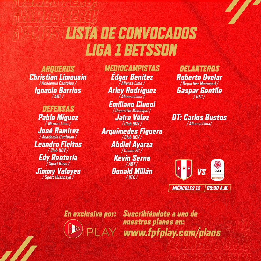 Extranjeros de Liga 1 para amistoso con Perú.