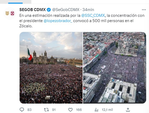 La dependencia gubernamental informó sobre la asistencia en la "marcha" de AMLO (Twitter/SEGOGB)